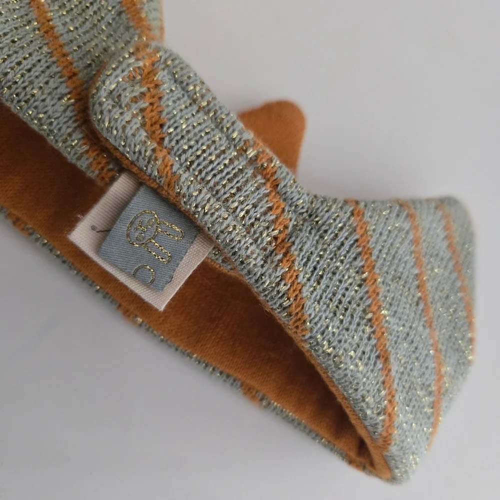 OYOY Mini Kids Knit‎ Crown Headband Grey Caramel Gold Stripe Lurex Dress Up